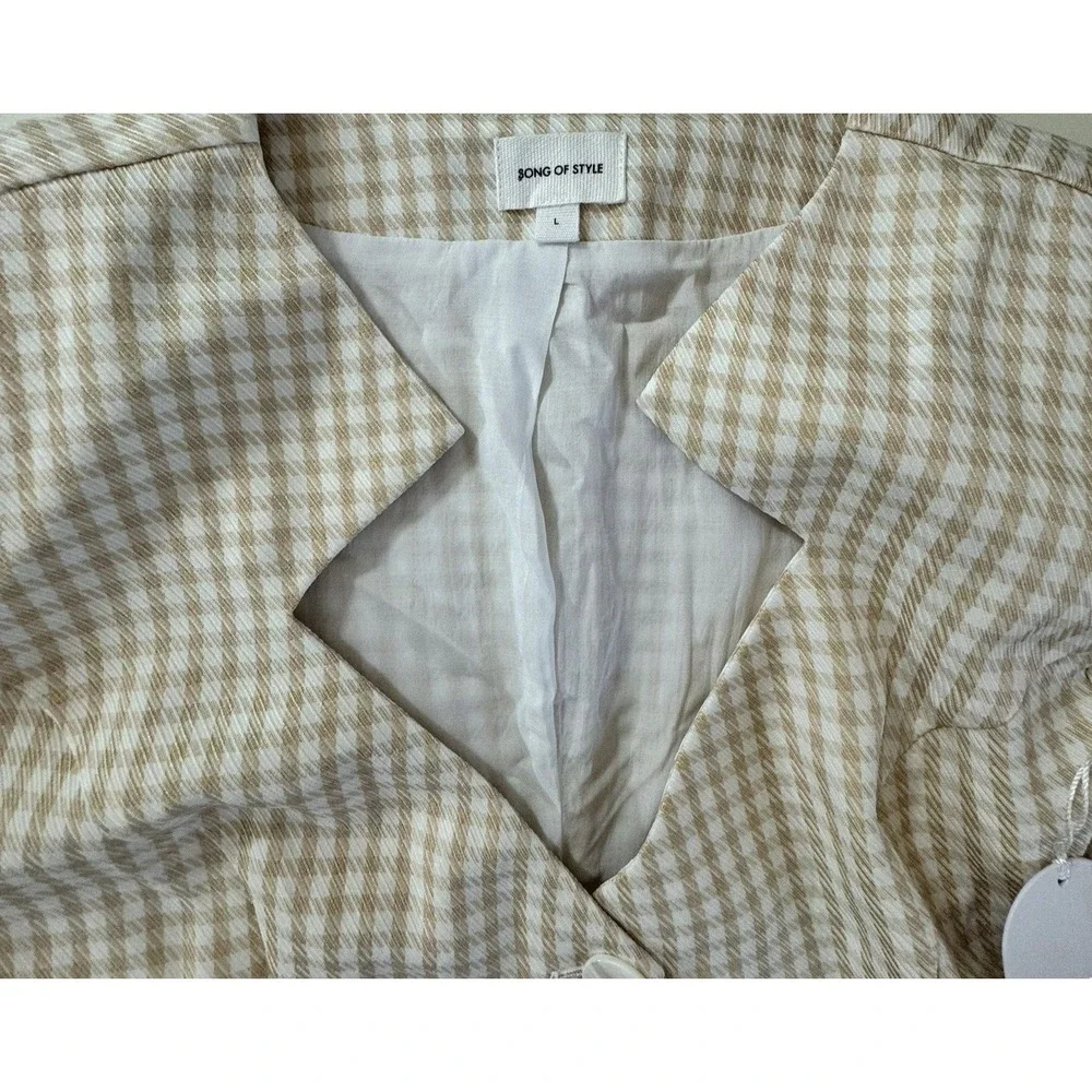Song Of Style x Revolve Blazer Women's L Beige Check NWT‎ $228